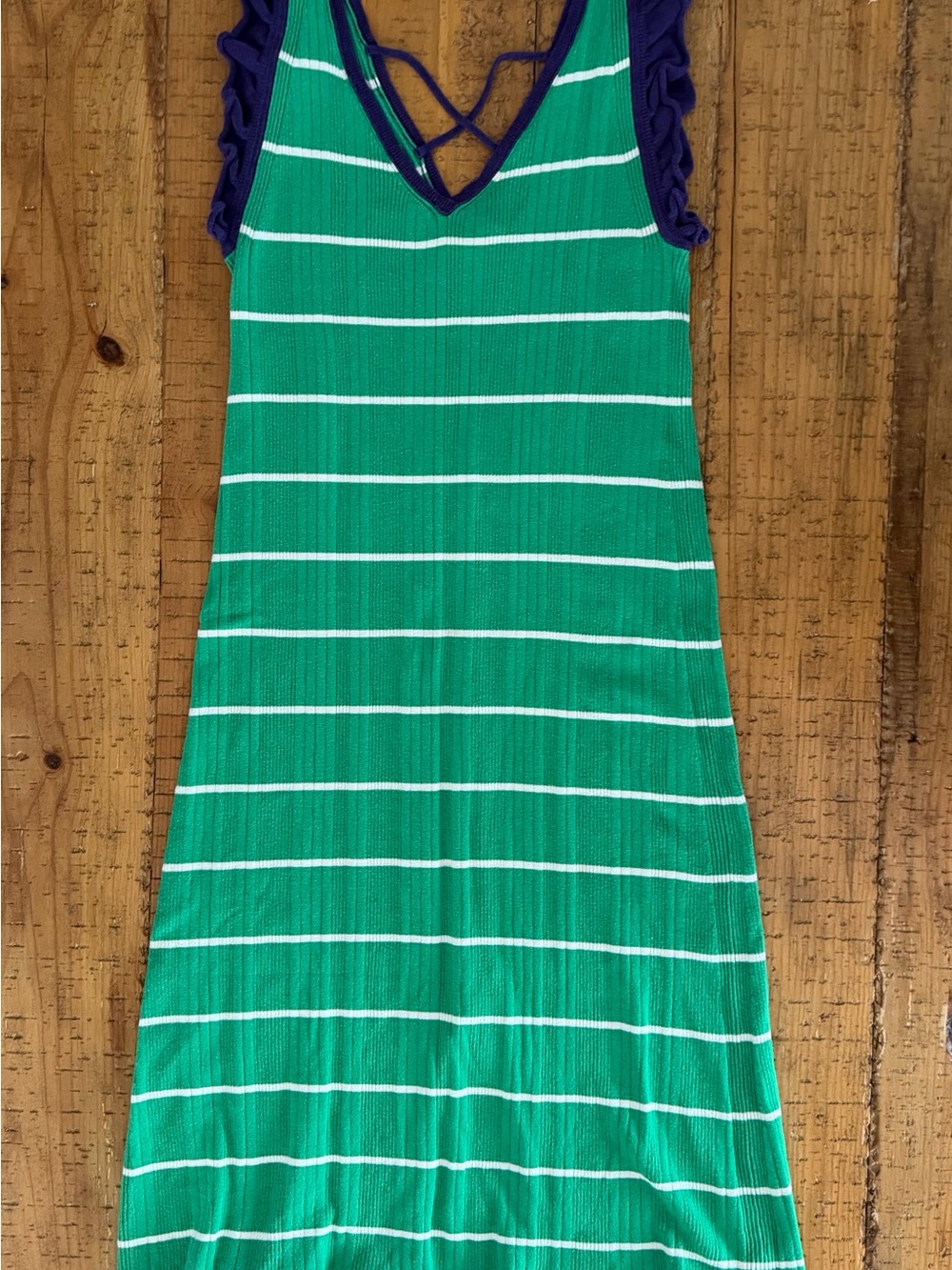 Anthropologie Daily Practice Sweater Dress in Preppy Green&White w/Blue Trim - Picture 3 of 8